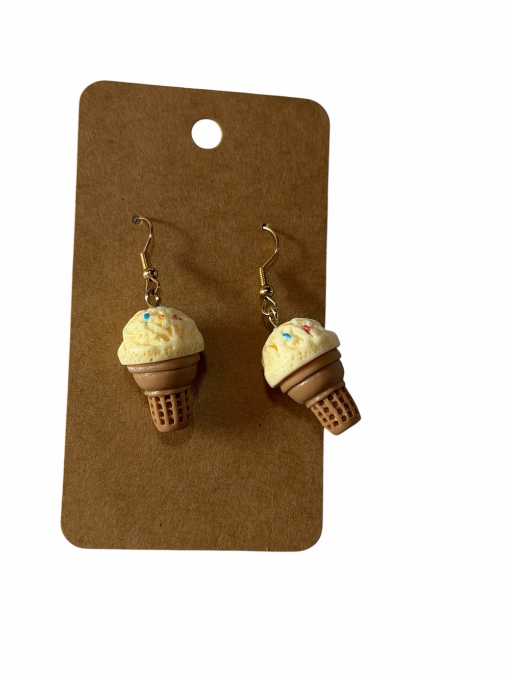 Whimsical Cream Ice Cream Cone Dangle Earrings